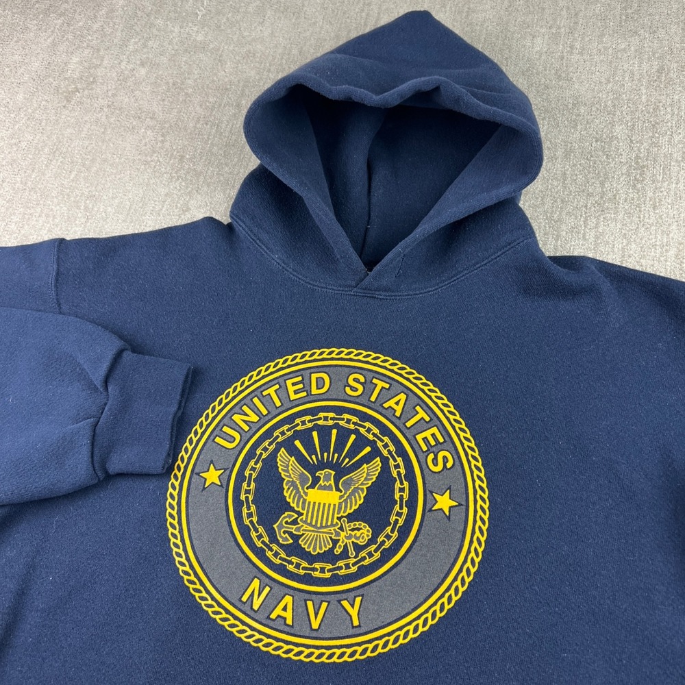 M.J. Soffe US Navy Hoodie Mens Medium Blue Military Graphic Pullover Sweatshirt
